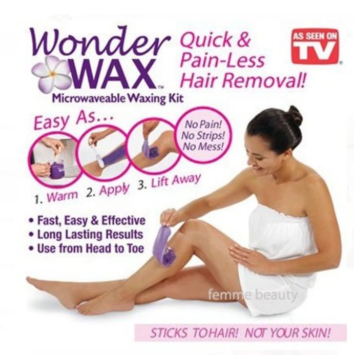 Wonder Wax Microwaveable Waxing Kit Quick Painless Hair Removal for Body & Legs Wax. WONDER WAX Quick & Painless Hair Removal - Microwaveable Waxing Kit