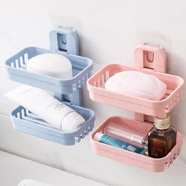 FRANK Soap Dishes Box Wall Shower Soap Tray Holder for Bathroom Double layer Storage Basket