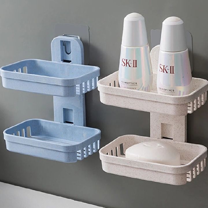 FRANK Soap Dishes Box Wall Shower Soap Tray Holder for Bathroom Double layer Storage Basket