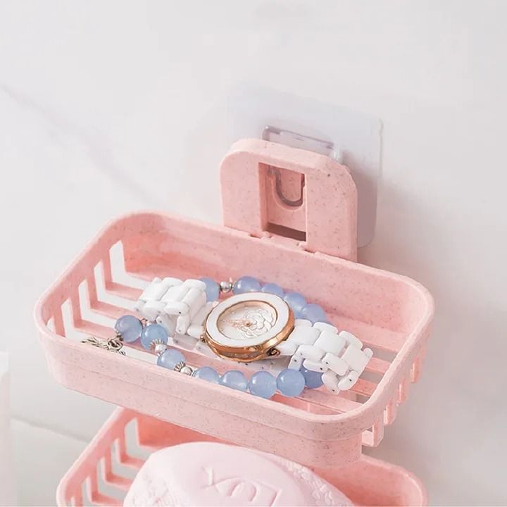 FRANK Soap Dishes Box Wall Shower Soap Tray Holder for Bathroom Double layer Storage Basket