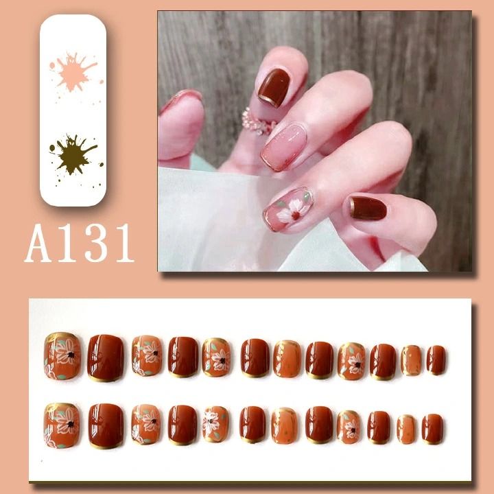 FRANK 24pcs Fake Nails Reusable Stick On Nails Press on Full Cover False Nail Tips with Jelly Stickers Makeup Accessories