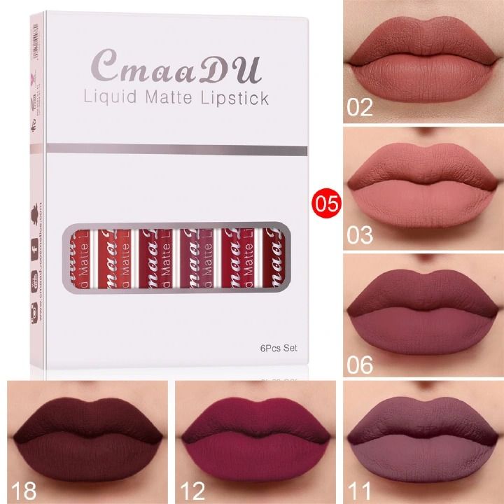 FRANK 6PCS/Set Lipsticks Matte Lip Gloss Sets Makeup Lasting Velvet Liquid Lipstick Set Cosmetic 05