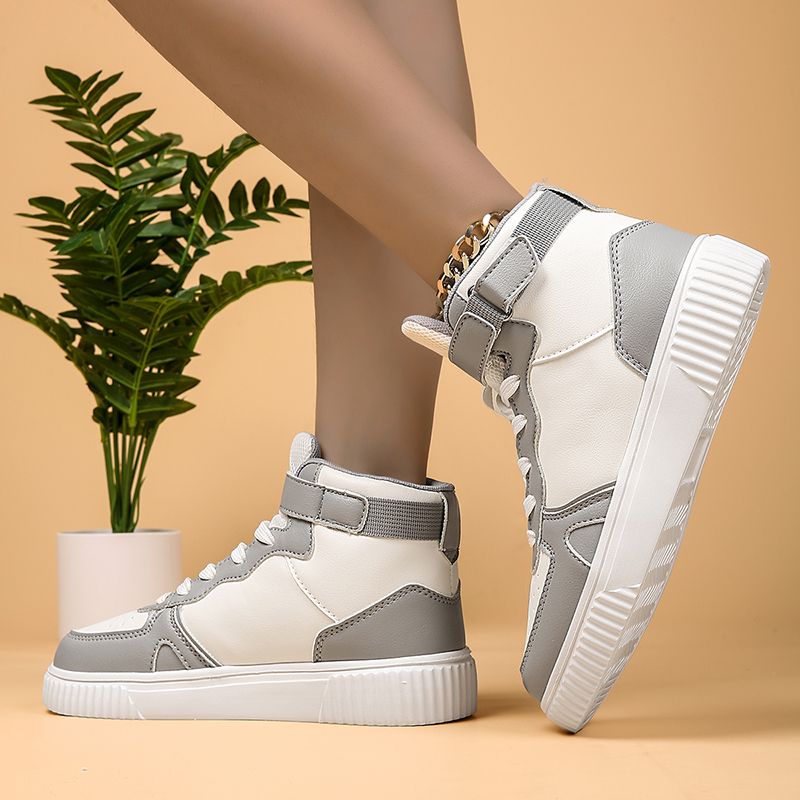 New Arrival Men Skateboarding Shoes High Top Casual Sneakers Lace Up Outdoor PU Leather Sport Shoes Fashion Grey