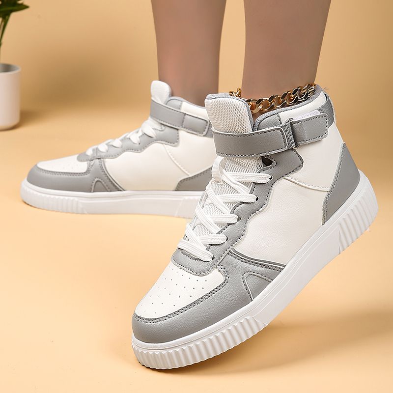 New Arrival Men Skateboarding Shoes High Top Casual Sneakers Lace Up Outdoor PU Leather Sport Shoes Fashion Grey