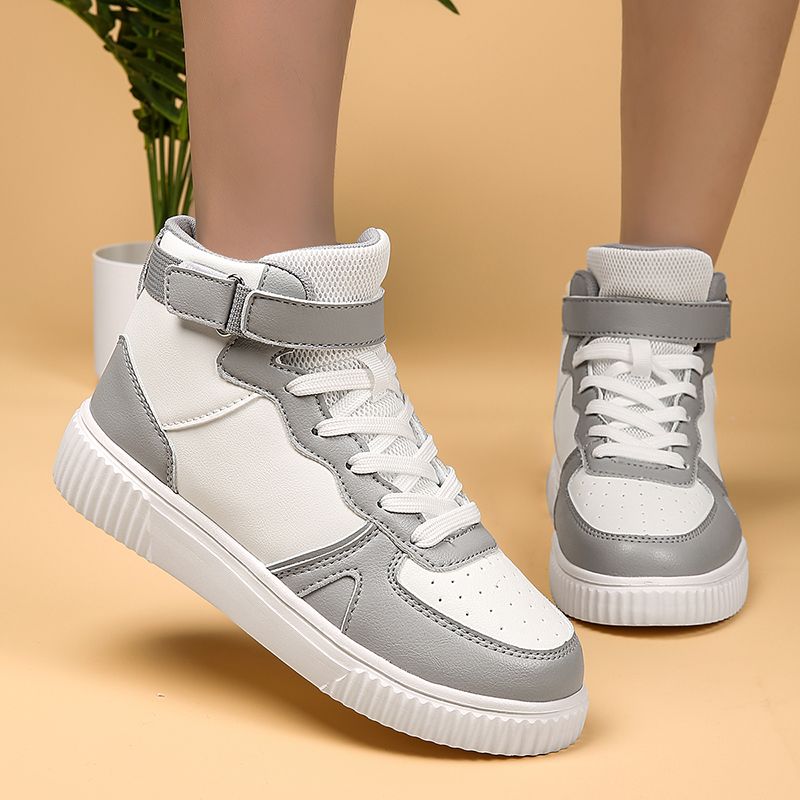 New Arrival Men Skateboarding Shoes High Top Casual Sneakers Lace Up Outdoor PU Leather Sport Shoes Fashion Grey