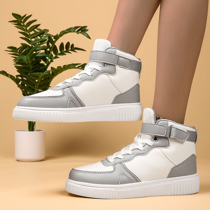 New Arrival Men Skateboarding Shoes High Top Casual Sneakers Lace Up Outdoor PU Leather Sport Shoes Fashion Grey