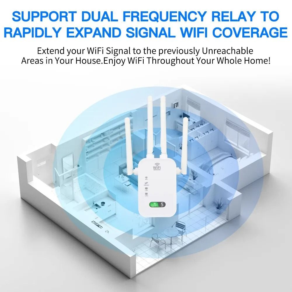 1200Mbps 5Ghz/300Mbps Wireless WiFi Repeater Booster 2.4G/5GHz Wi-Fi Signal Amplifier Extender Router Network Wlan WiFi Repetidor