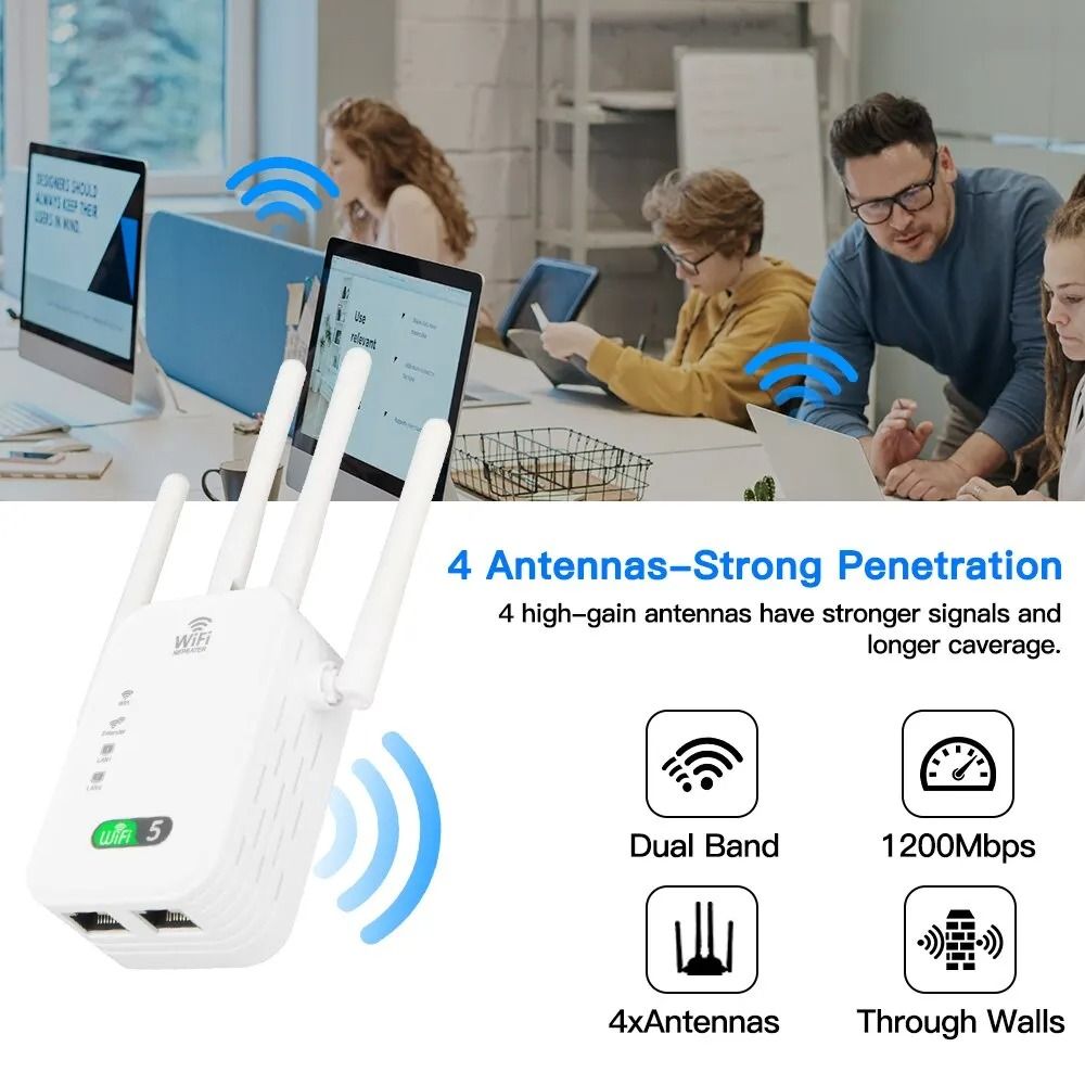 1200Mbps 5Ghz/300Mbps Wireless WiFi Repeater Booster 2.4G/5GHz Wi-Fi Signal Amplifier Extender Router Network Wlan WiFi Repetidor