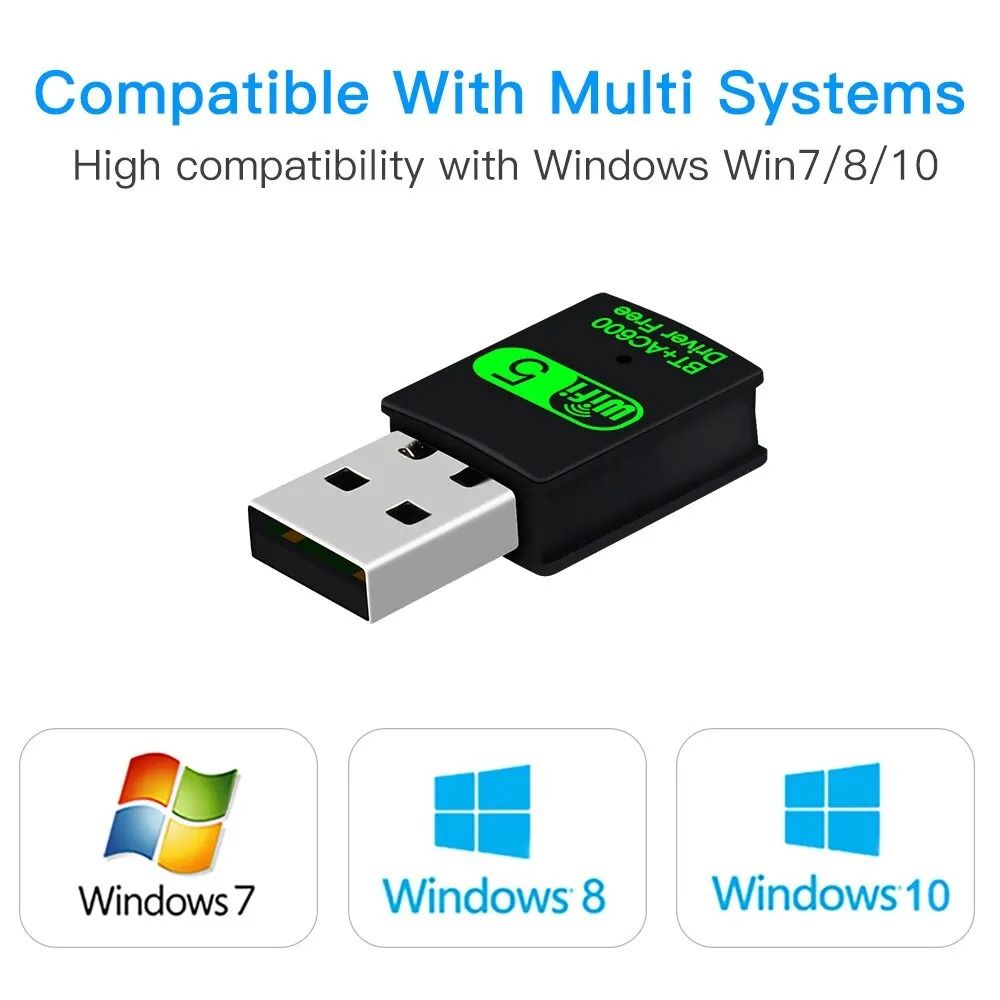 Wi-Fi 5 /Wi-Fi 4 600Mbps/150Mbps USB WiFi Bluetooth WiFi Adapter 2in1 Dongle Dual Band 2.4G 5GHz USB Network Wireless Wlan Receiver DRIVER FREE