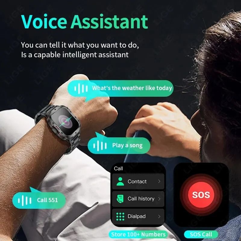 2025 New LIGE QX11 Smart Watches 1.96 Inch Screen 420 MAh Bluetooth Call Voice Assistant Smart Watch Sports Fitness Waterproof Smartwatches For Men