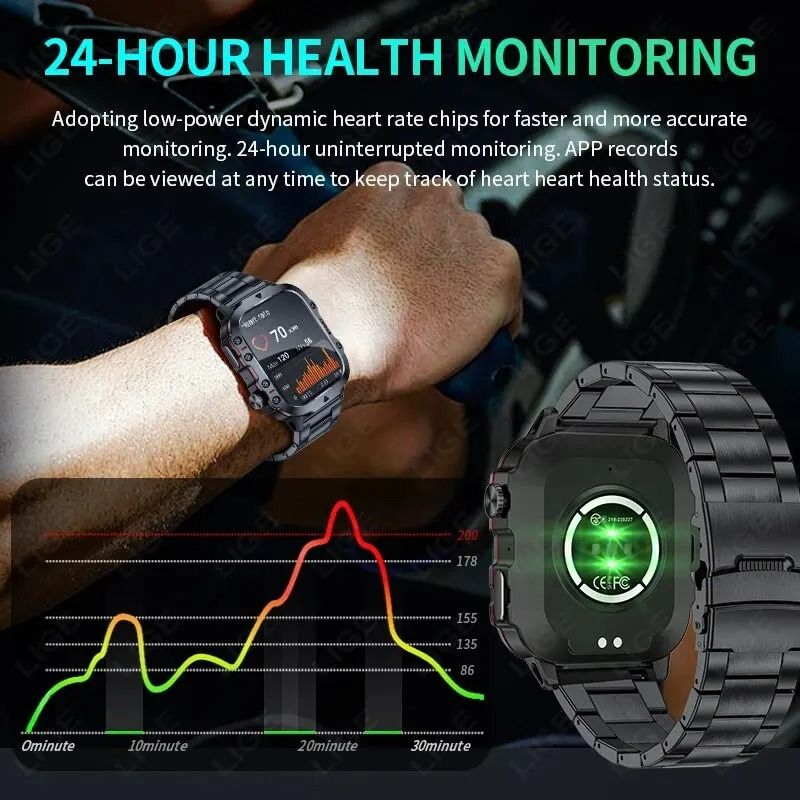 2025 New LIGE QX11 Smart Watches 1.96 Inch Screen 420 MAh Bluetooth Call Voice Assistant Smart Watch Sports Fitness Waterproof Smartwatches For Men