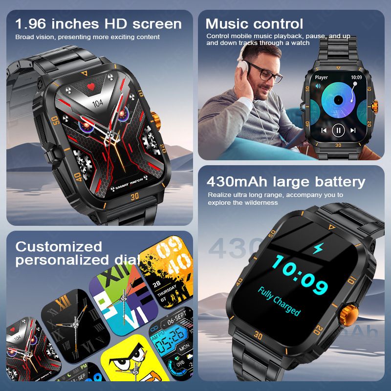 2025 New LiGe Smart Watches 1.96" Outdoor Military Smartwatches Men Bluetooth Call Smart Watch 3ATM IP68 Waterproof Sports Fitness Watches