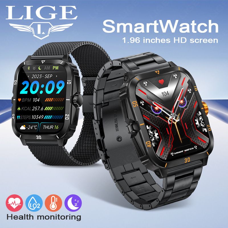 2025 New LiGe Smart Watches 1.96" Outdoor Military Smartwatches Men Bluetooth Call Smart Watch 3ATM IP68 Waterproof Sports Fitness Watches