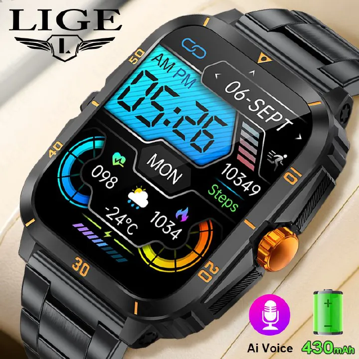 2025 New LiGe Smart Watches 1.96" Outdoor Military Smartwatches Men Bluetooth Call Smart Watch 3ATM IP68 Waterproof Sports Fitness Watches