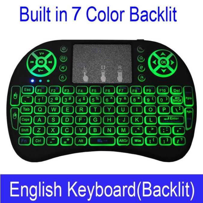 New i8pro 7Colors  Backlight 2.4Ghz + Bluetooth USB Wireless Keyboards Air Mouse Touchpad Play Game Remote Control For Android TV BOX Mini PC With Lithium Battery