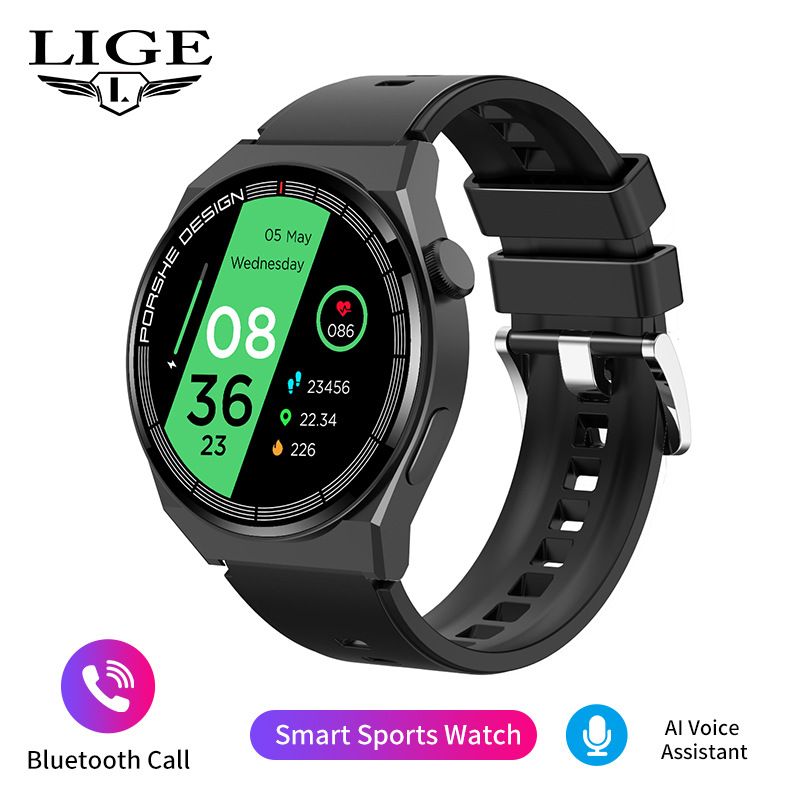 New Smart Watches Steel Men Heart Rate Blood Pressure Information Reminder Sport Waterproof Lige Smart Watch for Android IOS Phone