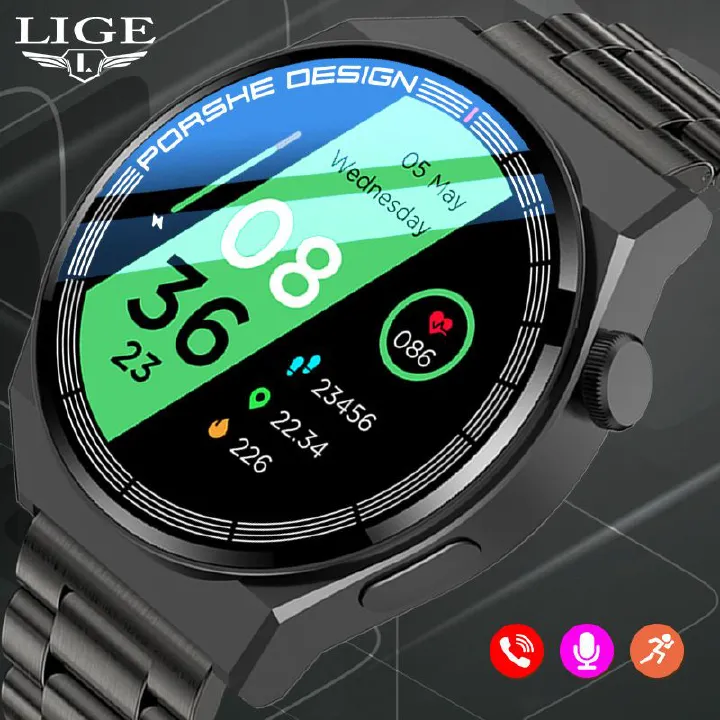 New Smart Watches Steel Men Heart Rate Blood Pressure Information Reminder Sport Waterproof Lige Smart Watch for Android IOS Phone