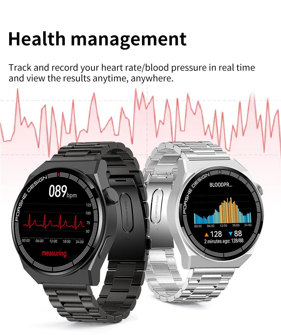 New Smart Watches Steel Men Heart Rate Blood Pressure Information Reminder Sport Waterproof Lige Smart Watch for Android IOS Phone