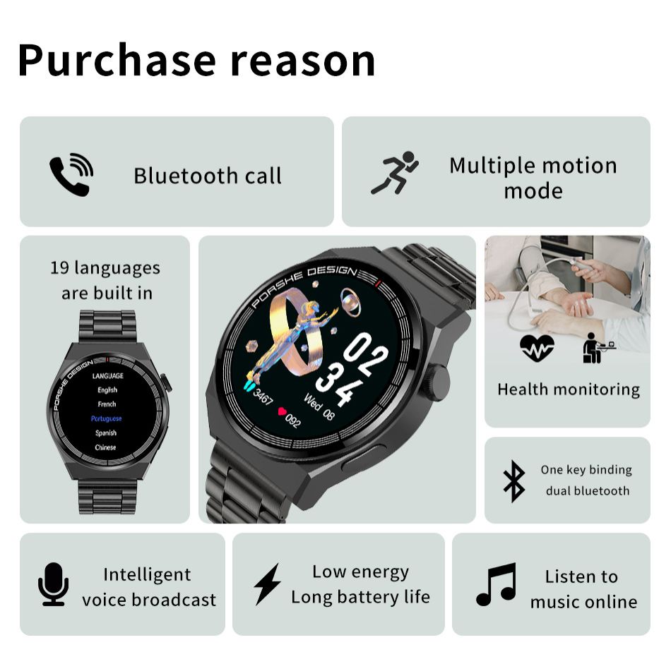 New Smart Watches Steel Men Heart Rate Blood Pressure Information Reminder Sport Waterproof Lige Smart Watch for Android IOS Phone