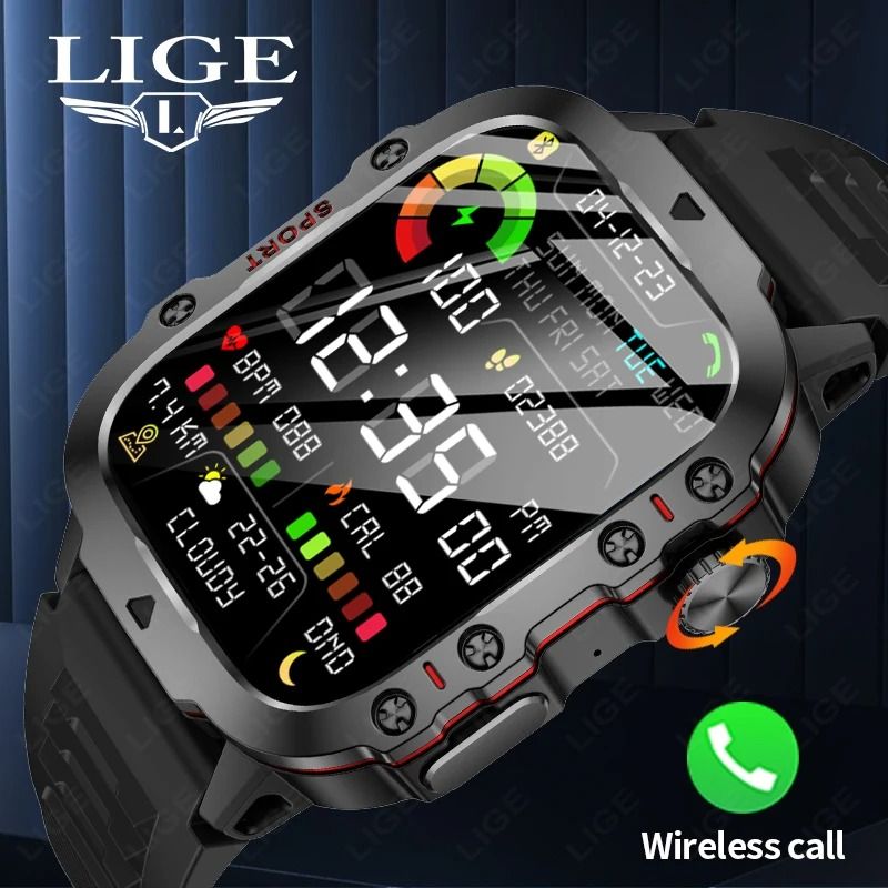 2025 New LIGE QX11 Smart Watches 1.96 Inch Screen 420 MAh Bluetooth Call Voice Assistant Smart Watch Sports Fitness Waterproof Smartwatches For Men