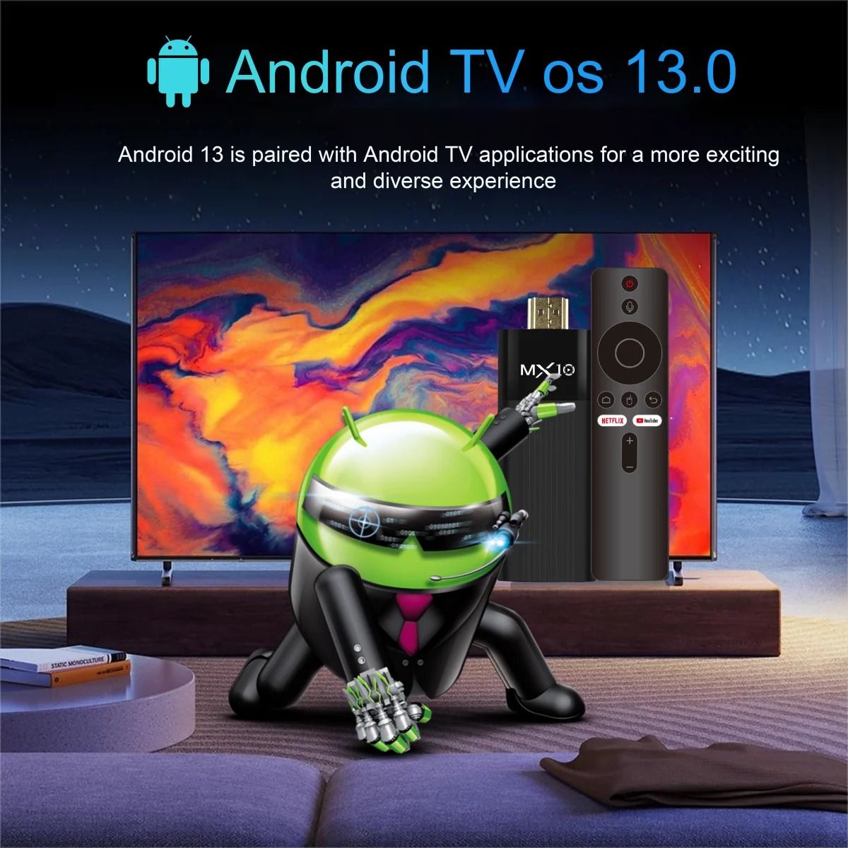 MX10 F3/F2 Android 13 TV Stick HDR Set Top OS 4K 1080P H313 ATV Smart TV Sticks For Google YouTube Smart Media Player