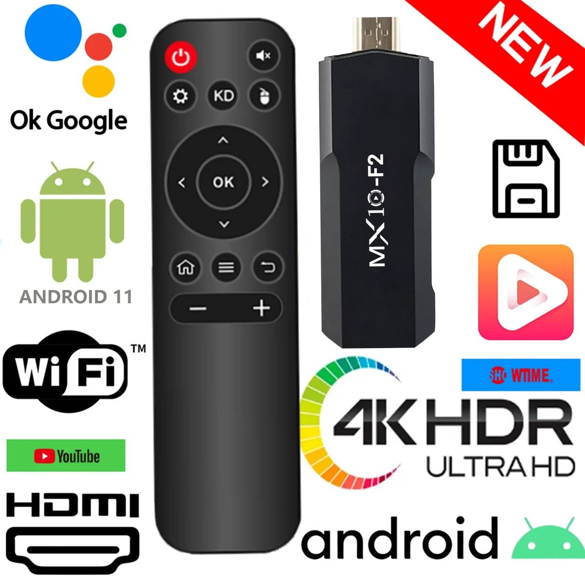 MX10 F3/F2 Android 13 TV Stick HDR Set Top OS 4K 1080P H313 ATV Smart TV Sticks For Google YouTube Smart Media Player
