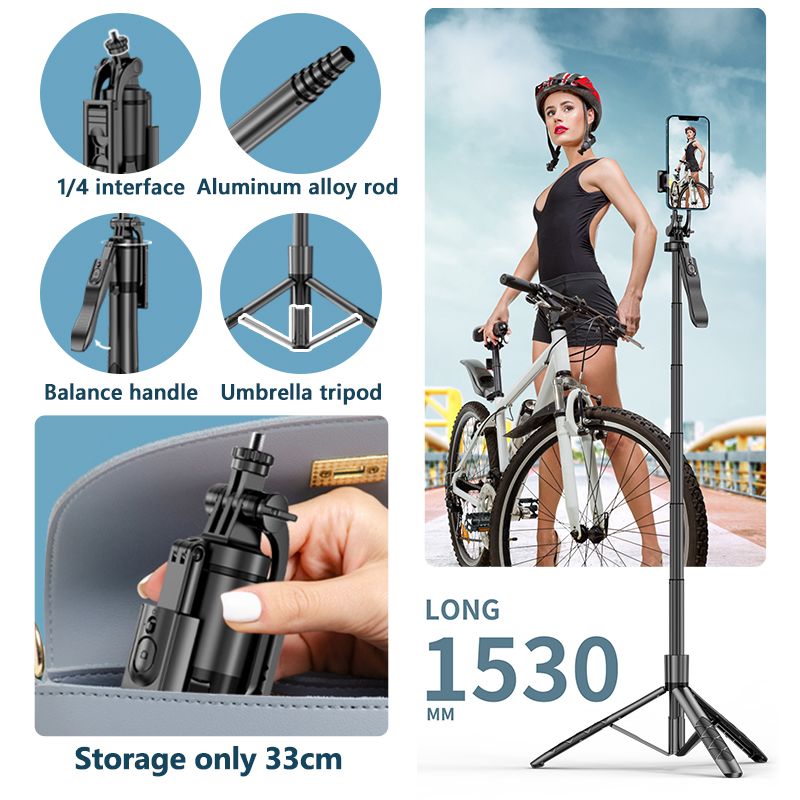 New Portable Wireless Selfie Stick Tripod L16 1530mm Foldable Monopod for Gopro Action Cameras Smartphones
