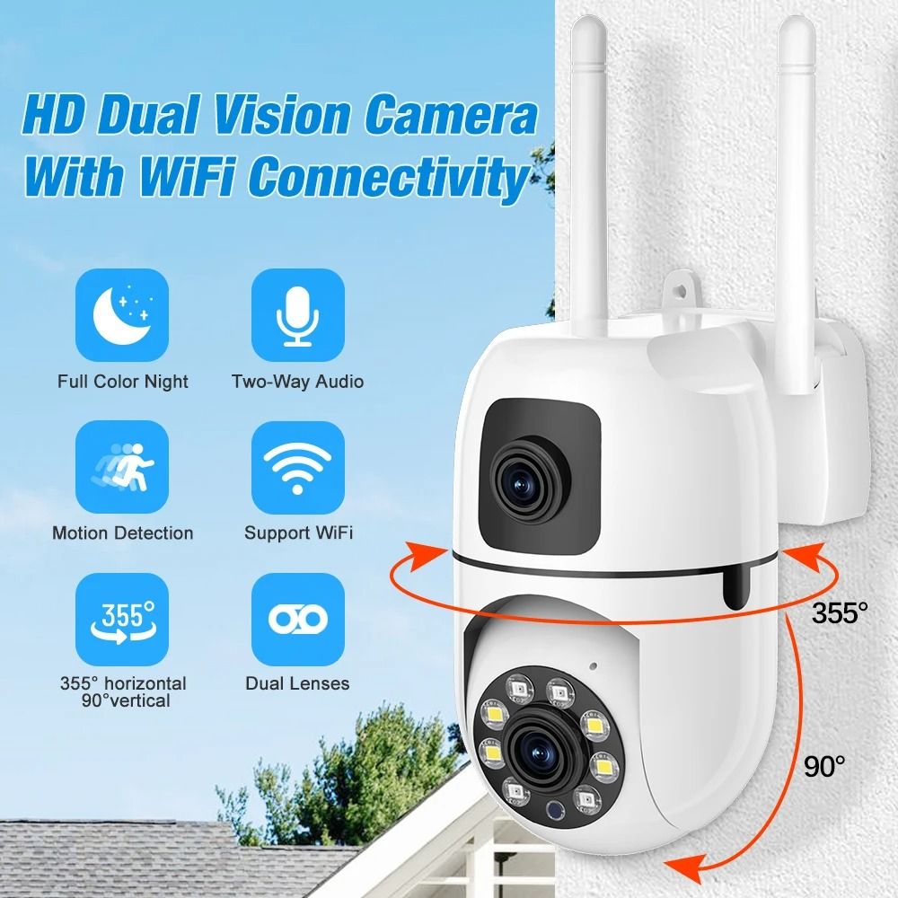 8MP HD Wifi Surveillance PTZ Camera Outdoor 4MP Dual Lens Dual Screen AI Auto Tracking IP Security Protection Camera CCTV Video