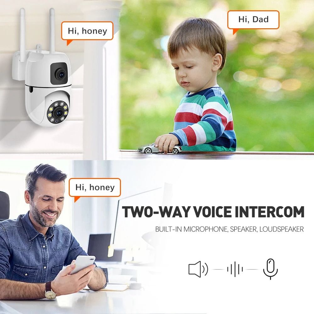 8MP HD Wifi Surveillance PTZ Camera Outdoor 4MP Dual Lens Dual Screen AI Auto Tracking IP Security Protection Camera CCTV Video