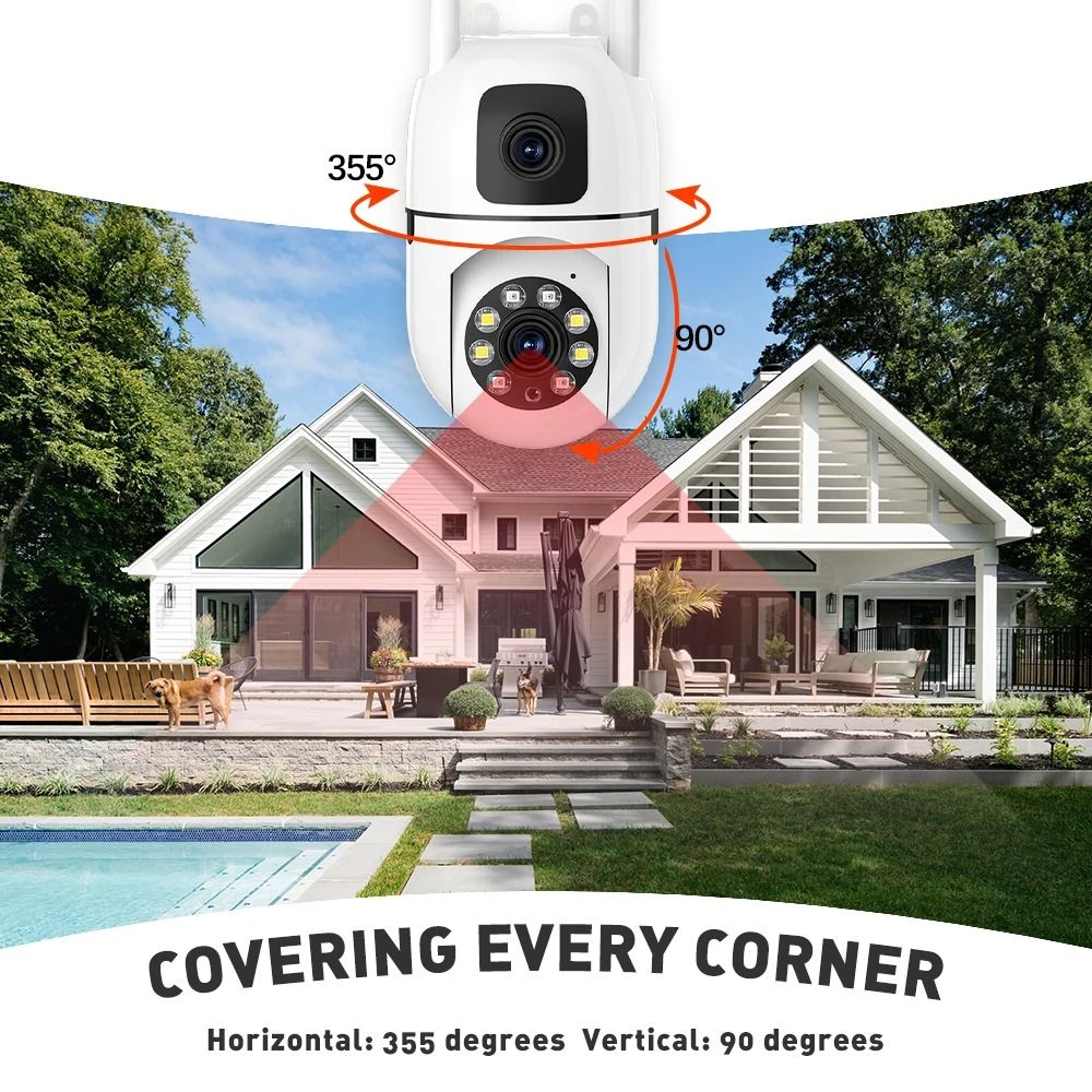 8MP HD Wifi Surveillance PTZ Camera Outdoor 4MP Dual Lens Dual Screen AI Auto Tracking IP Security Protection Camera CCTV Video
