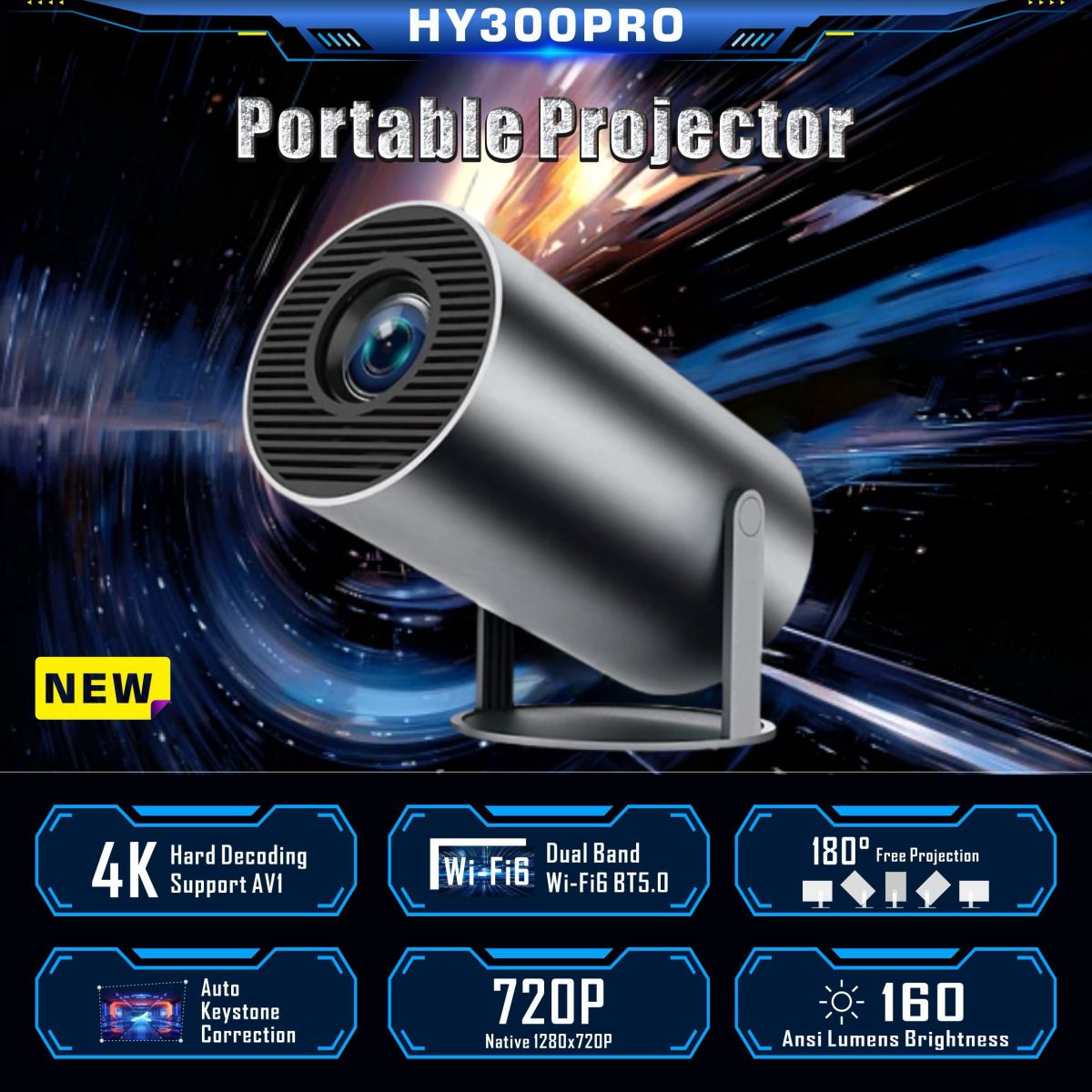 2025 HY300PRO Projector 4K Android 11 Dual Wifi6 200 ANSI Allwinner H713 BT5.0 1080P 1280*720P Home Cinema Outdoor Projetor