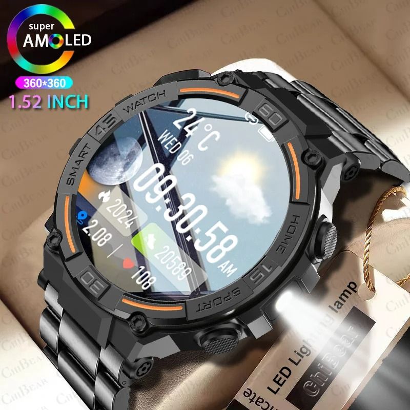 HW50 Smart Watches 1.6 Large Screen Bluetooth Calling LED Light Lamp AI Voice Health Monitoring Men Outdoor Sports Smartwatches
