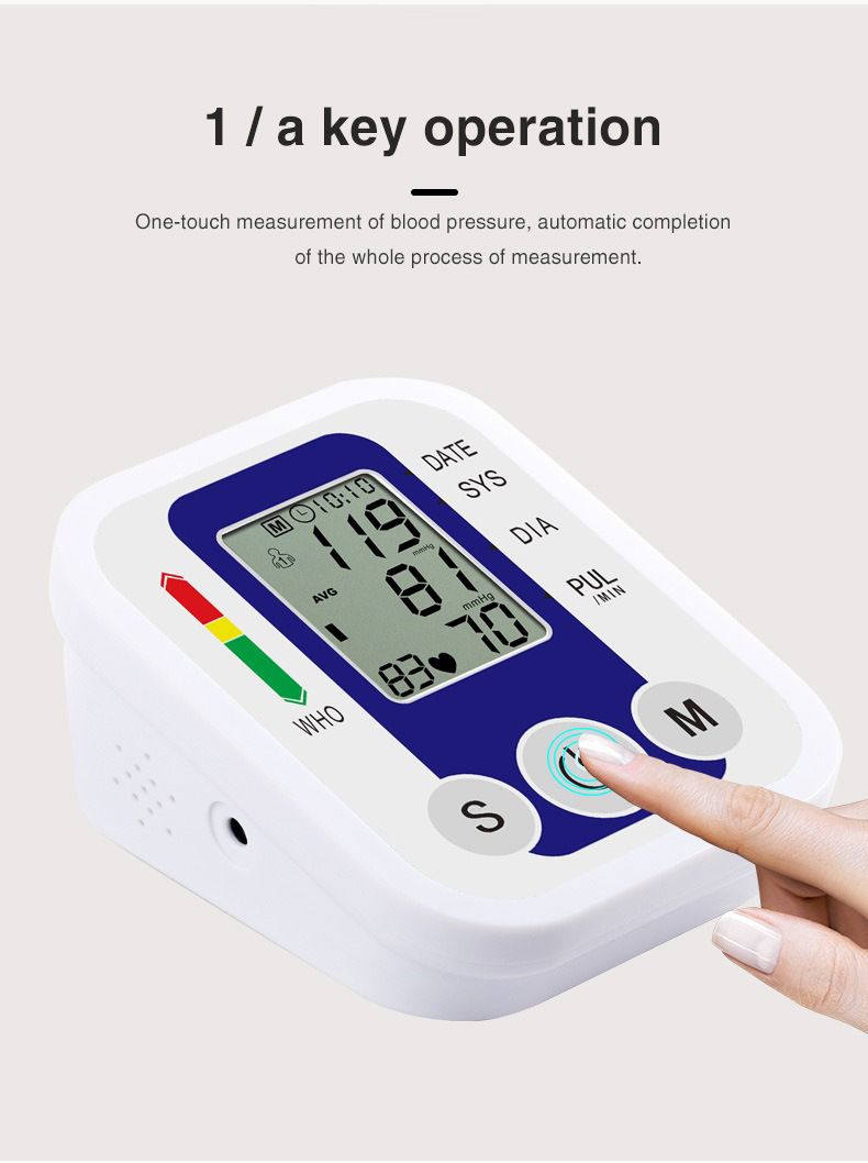 Portable Digital Upper Arm Blood Pressure Monitor Measurement Tool Portable LCD Digital Tonometer Sphygmomanometer Tensiometer Heart Rate Pulse Meter BP Monitor