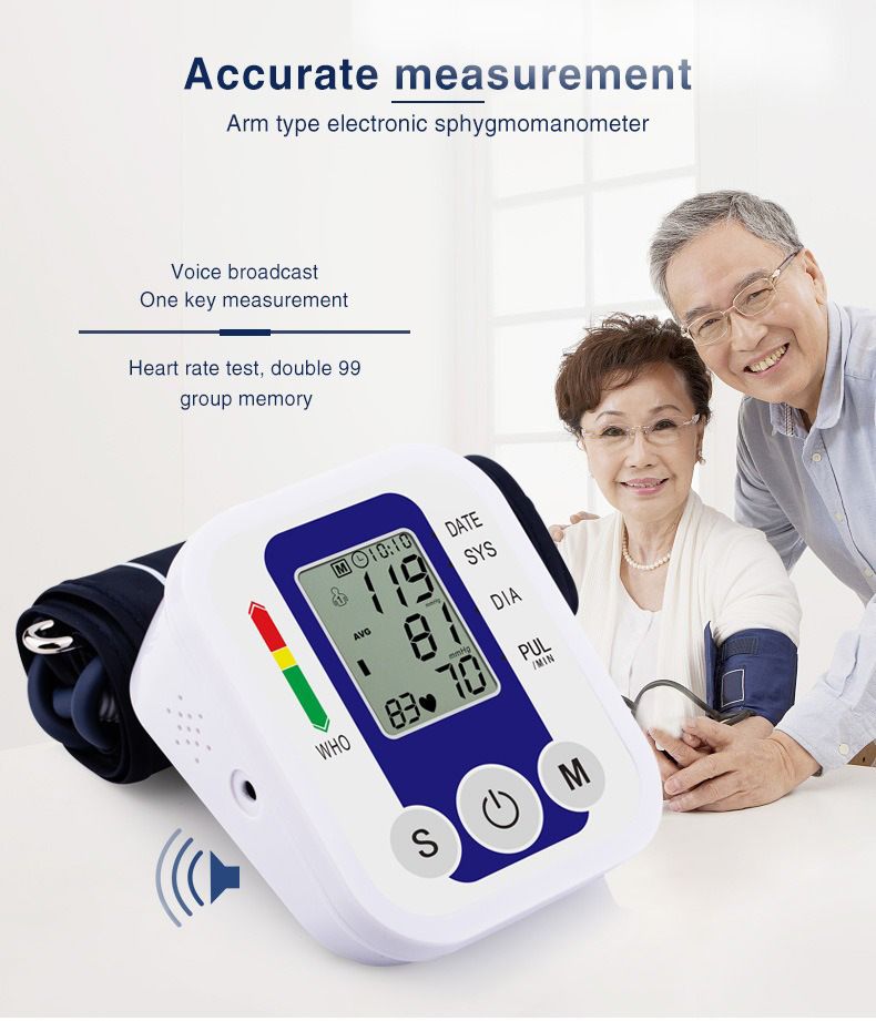 Portable Digital Upper Arm Blood Pressure Monitor Measurement Tool Portable LCD Digital Tonometer Sphygmomanometer Tensiometer Heart Rate Pulse Meter BP Monitor