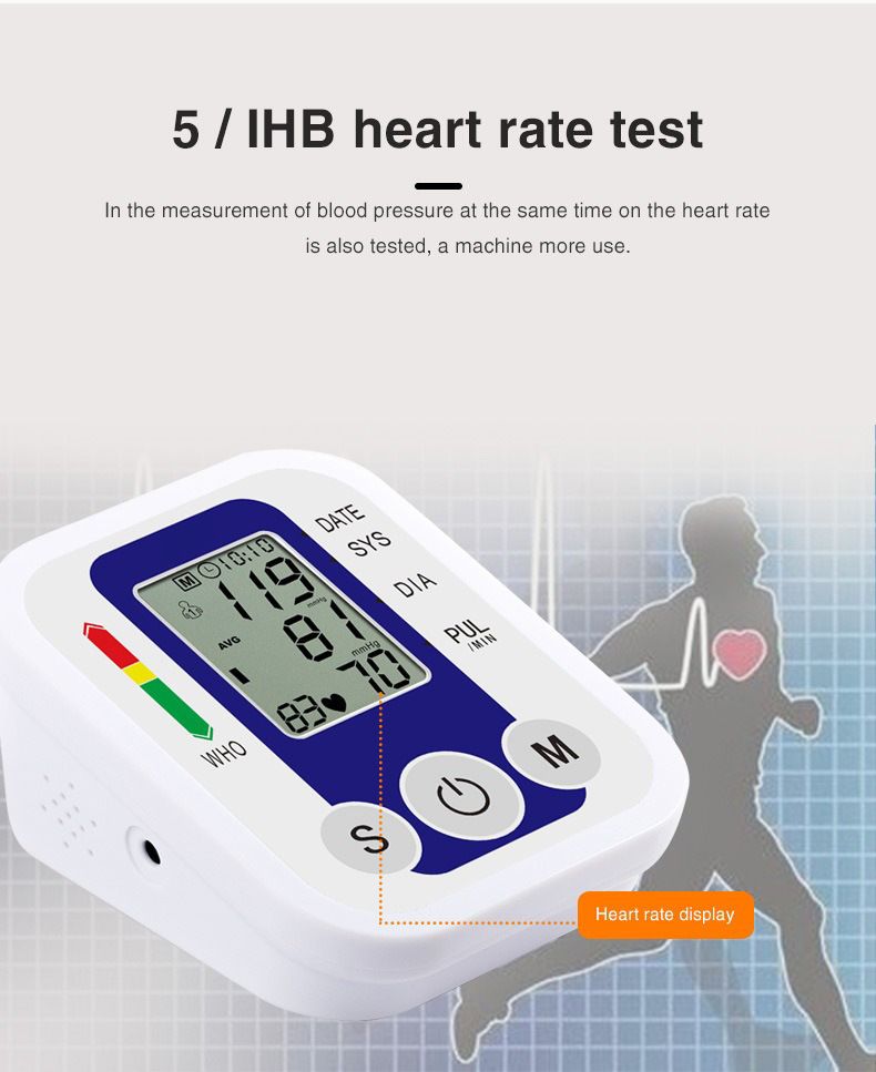 Portable Digital Upper Arm Blood Pressure Monitor Measurement Tool Portable LCD Digital Tonometer Sphygmomanometer Tensiometer Heart Rate Pulse Meter BP Monitor