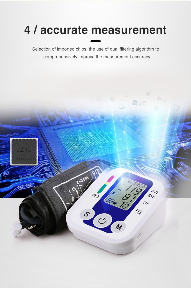 Portable Digital Upper Arm Blood Pressure Monitor Measurement Tool Portable LCD Digital Tonometer Sphygmomanometer Tensiometer Heart Rate Pulse Meter BP Monitor