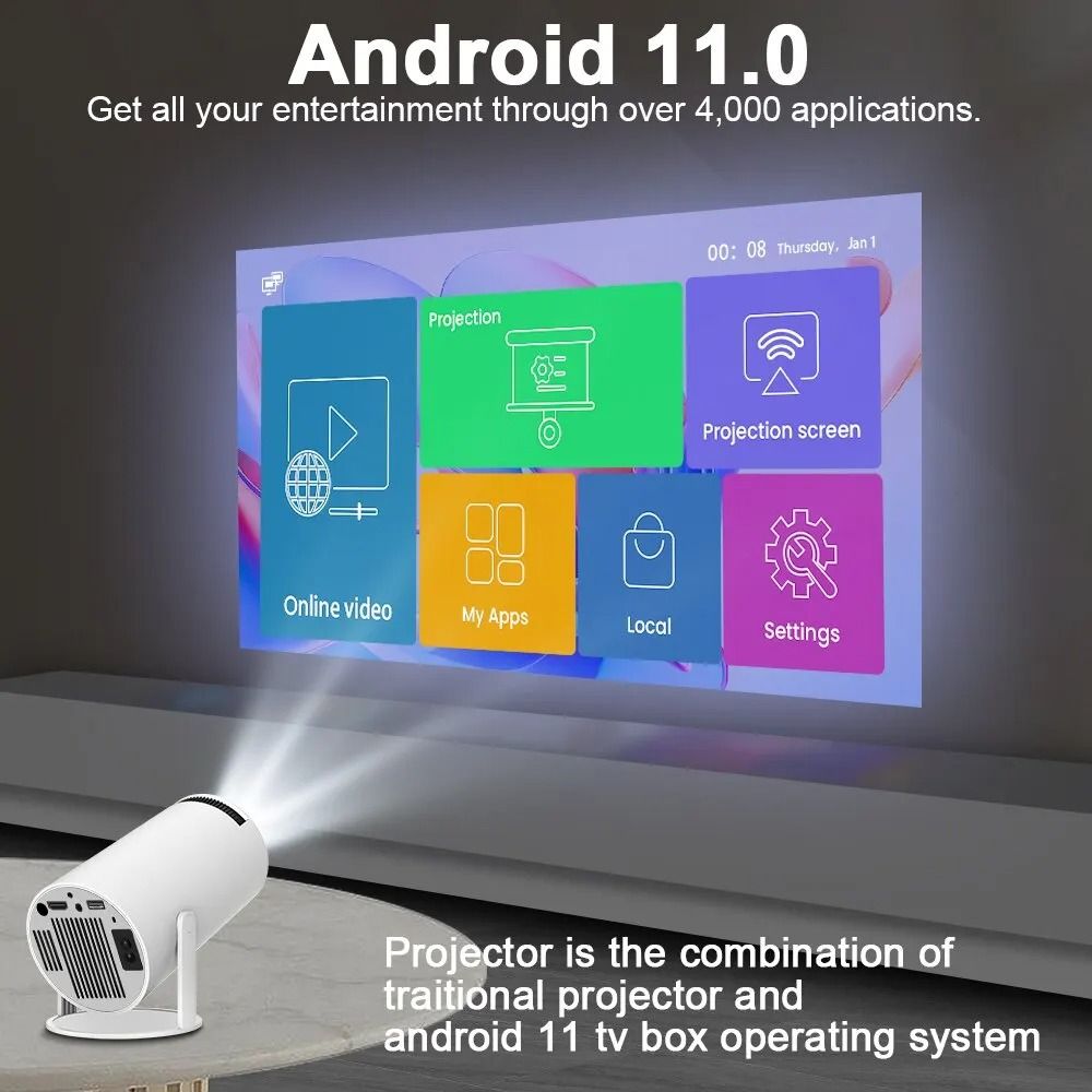 2025 HY300PRO Projector 4K Android 11 Dual Wifi6 200 ANSI Allwinner H713 BT5.0 1080P 1280*720P Home Cinema Outdoor Projetor