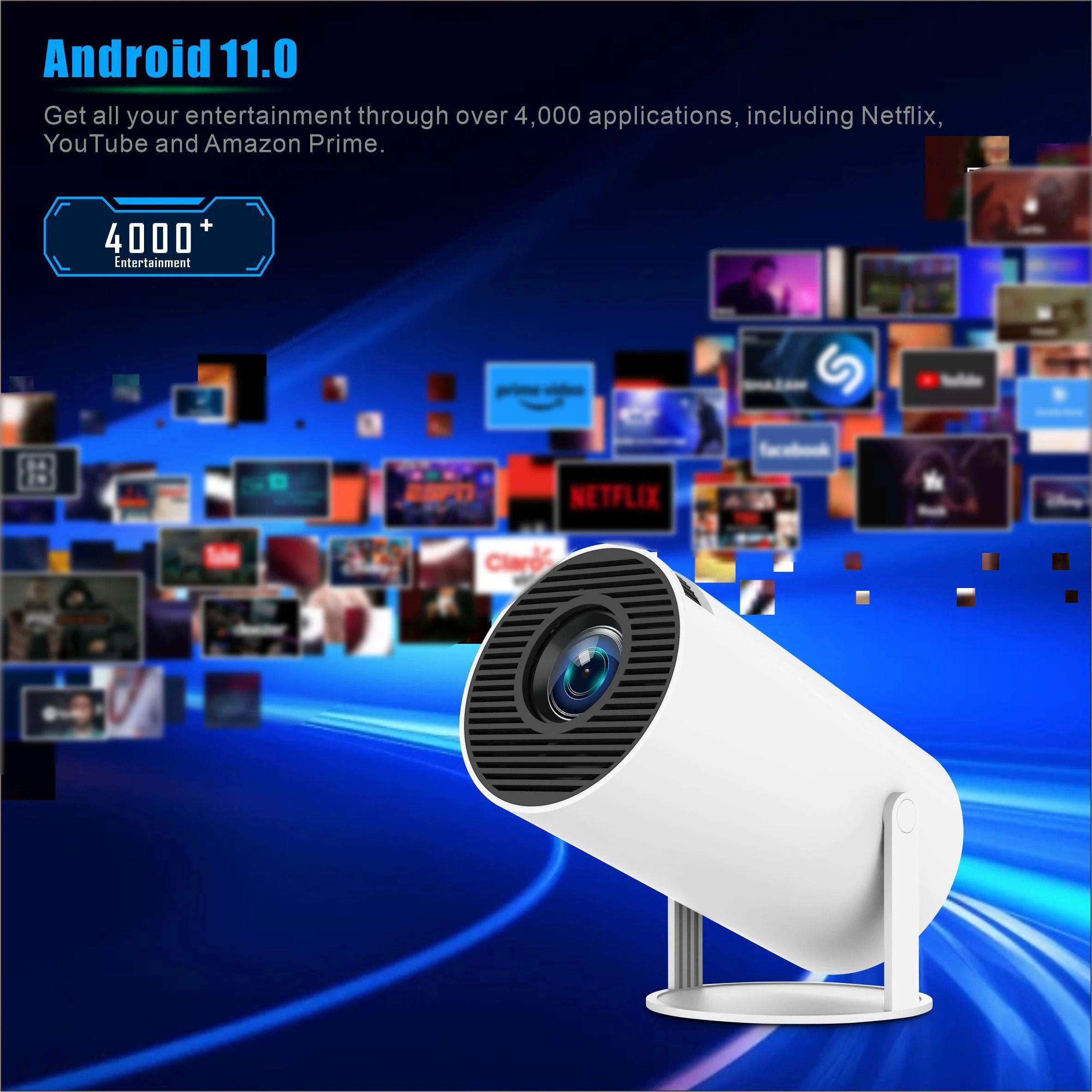 2025 HY300PRO Projector 4K Android 11 Dual Wifi6 200 ANSI Allwinner H713 BT5.0 1080P 1280*720P Home Cinema Outdoor Projetor