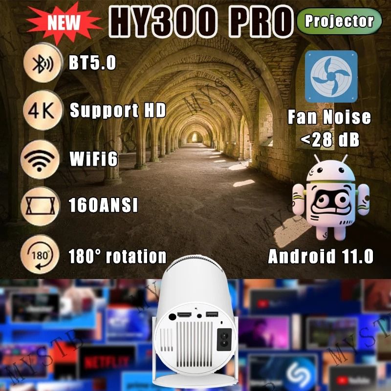 2025 HY300PRO Projector 4K Android 11 Dual Wifi6 200 ANSI Allwinner H713 BT5.0 1080P 1280*720P Home Cinema Outdoor Projetor