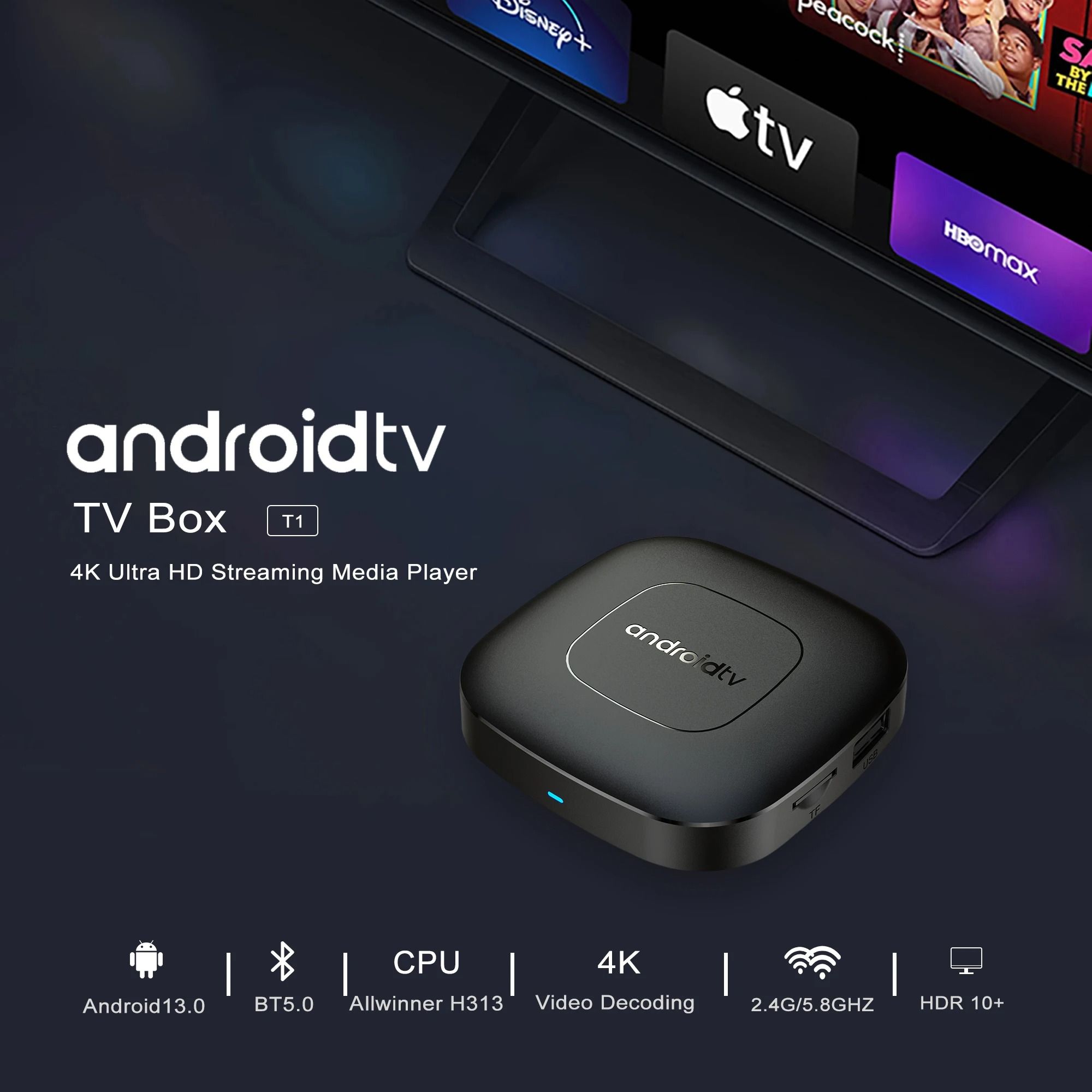 2.4G/5G Android13 Smart Home Theater TV Box AllwinnerH313 Google Assistant Netflix Streaming Bluetooth Media Player