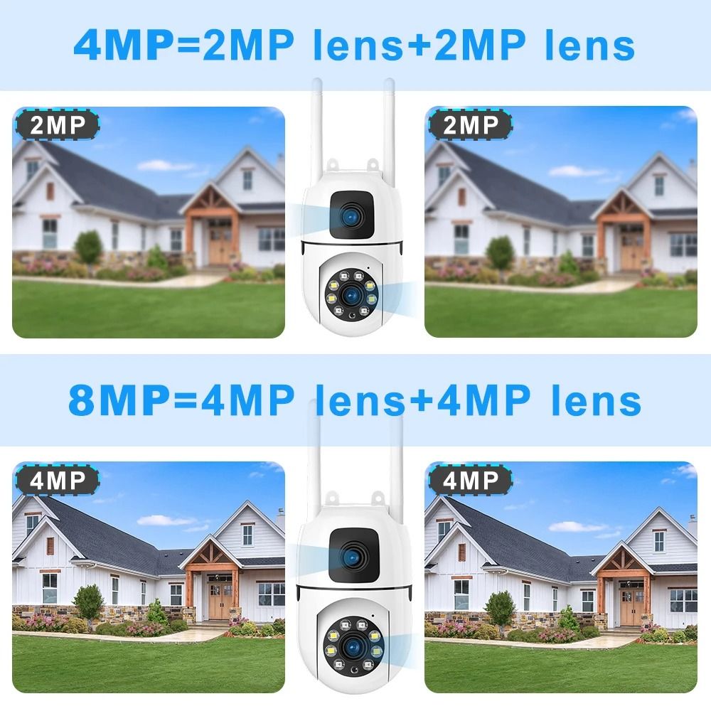 8MP HD Wifi Surveillance PTZ Camera Outdoor 4MP Dual Lens Dual Screen AI Auto Tracking IP Security Protection Camera CCTV Video
