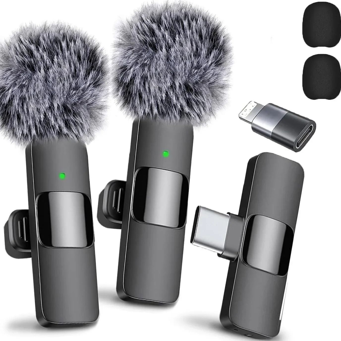 2pcs/set Type-C /ios Wireless Lavalier Microphones Portable Audio Video Recording Mini Mic for Phone Live Broadcast Video Gaming Microphone
