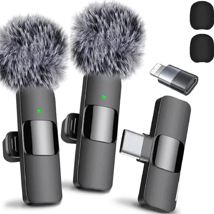 2pcs/set Type-C /ios Wireless Lavalier Microphones Portable Audio Video Recording Mini Mic for Phone Live Broadcast Video Gaming Microphone