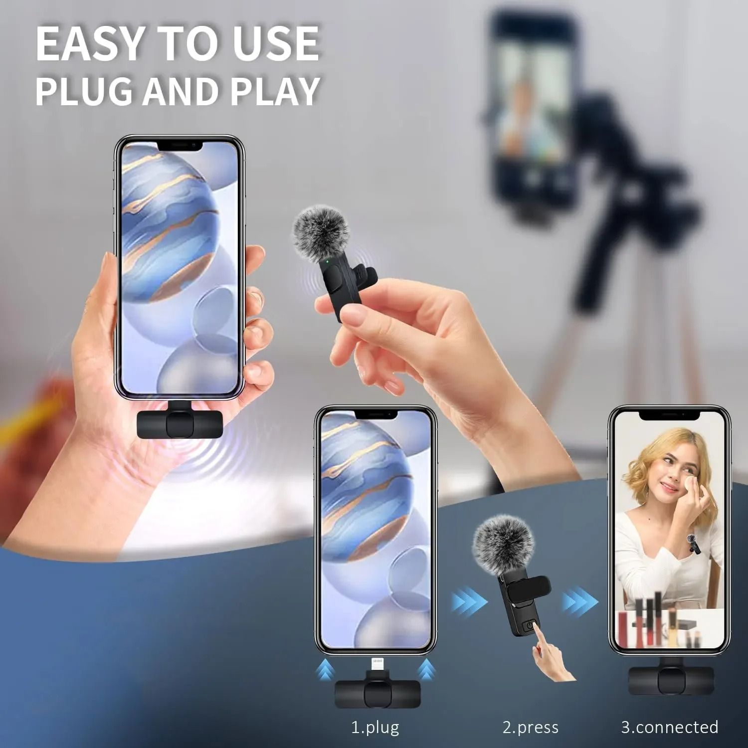 Wireless Lavalier Microphone Broadcast Lapel Microphones Set Short Video Recording Chargeable Handheld Microphone Live Streaming
