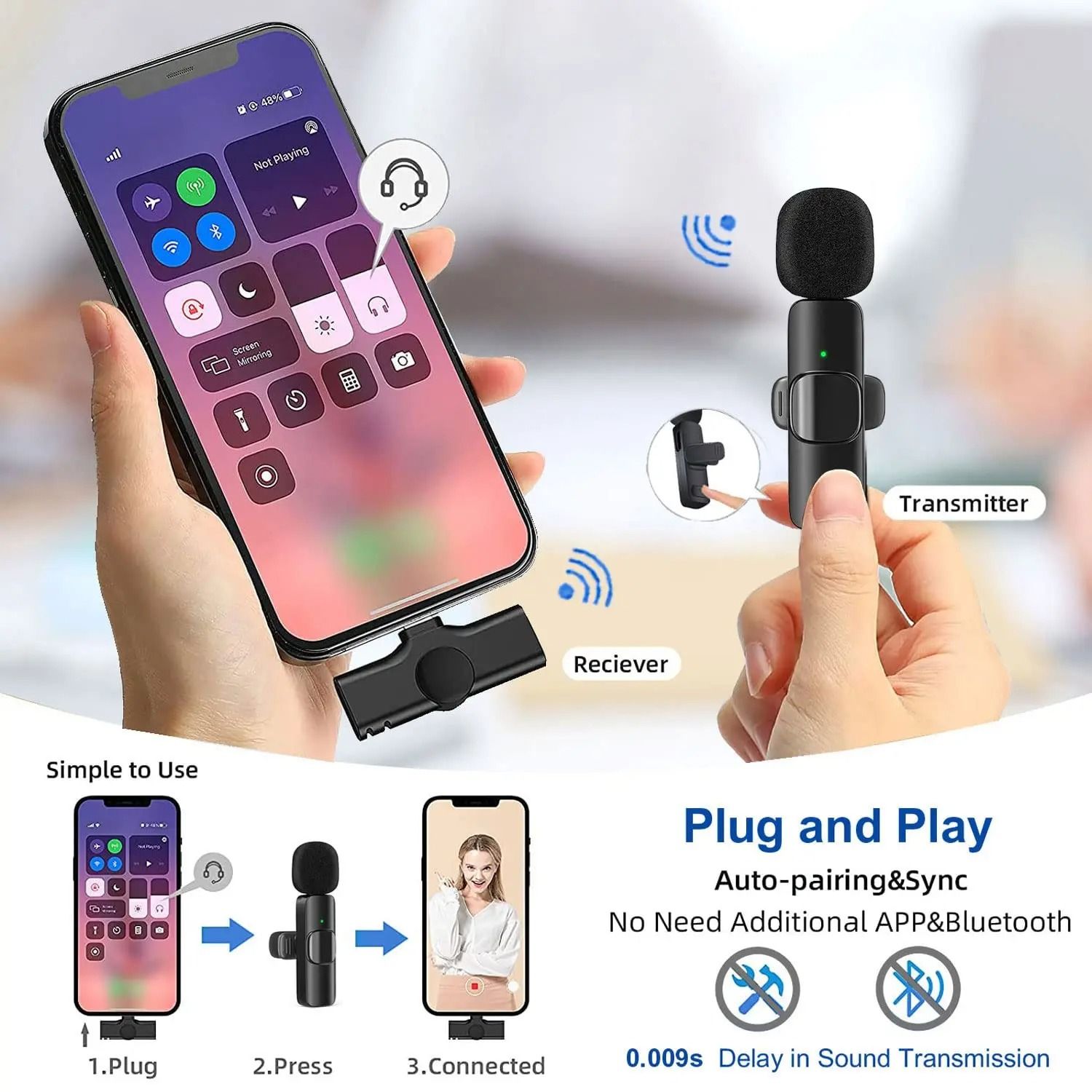 Wireless Lavalier Microphone Broadcast Lapel Microphones Set Short Video Recording Chargeable Handheld Microphone Live Streaming