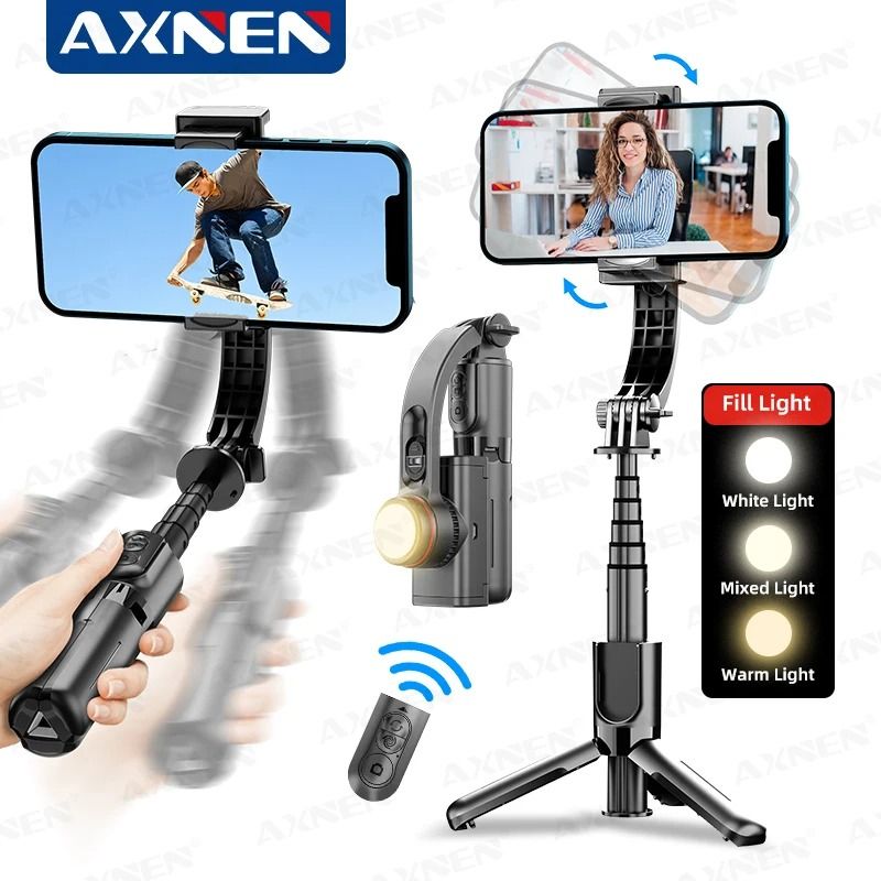 L18S New Phone Handheld Gimbals & Stabilizers With Fill Light For for iPhone Android Smartphone Anti-shake Video Record Selfie Stick Tripod
