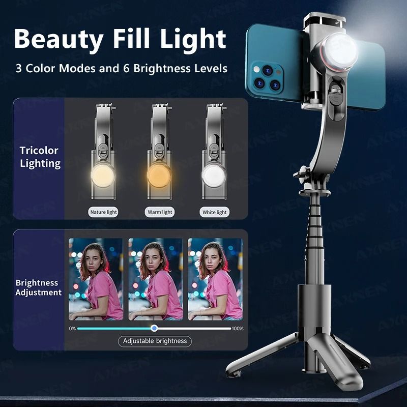 L18S New Phone Handheld Gimbals & Stabilizers With Fill Light For for iPhone Android Smartphone Anti-shake Video Record Selfie Stick Tripod