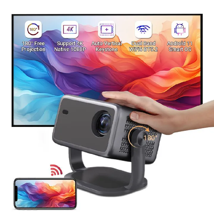 650ANSI L018 4K Native Portable Projector 1080P Auto Focus Keystone Correction Android 11 BT5.2 WIFI6 360° Home Cinema