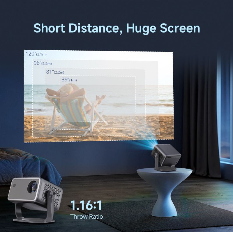 650ANSI L018 4K Native Portable Projector 1080P Auto Focus Keystone Correction Android 11 BT5.2 WIFI6 360° Home Cinema