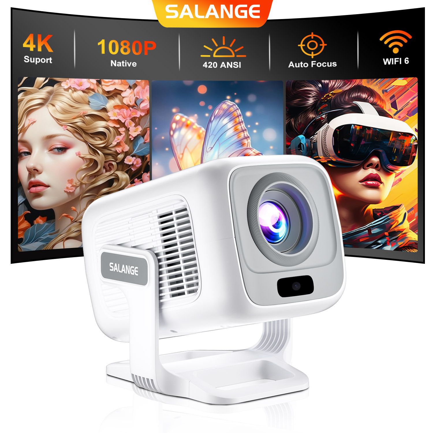 2025 New Auto Focus 4K HD 1920*1080P 420ANSI Portable Projector Android 11 BT5.4 Built 5W HiFi Speaker For Home Theater